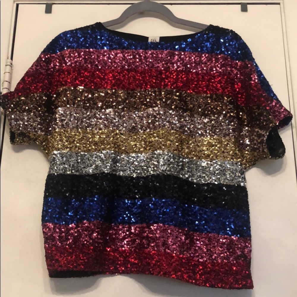 Color block sequin top